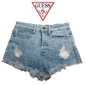 Guess Ripped Distressed Bleach Button Up Booty Shorts